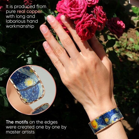 Handcrafted Copper Bracelet with Starry Night Engraving - Artful Cuff for All - Picture 6 of 6